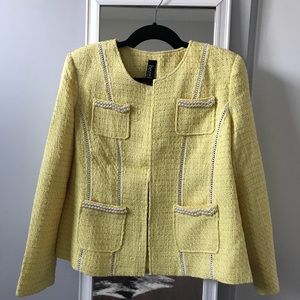Yellow white pearl blazer jacket shoulder pad